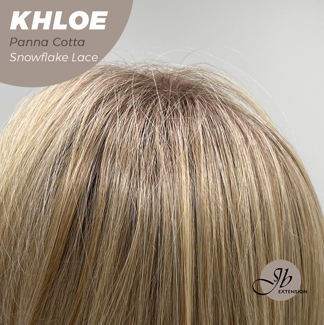 JBEXTENSION 12 Inches Bob Cut Panna Cotta Pre-Cut Snowflake Lace Frontlace Glueless Wig KHLOE PANNA COTTA【PERMATEASE】【BENDY EAR TABS】- M/L
