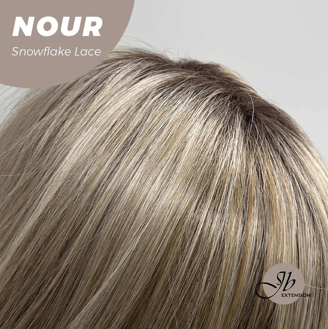 JBEXTENSION 11 Inches Mix Blonde Curly Pre-Cut Arc Snowflake Lace Frontlace Glueless Wig NOUR【BENDY EAR TABS】