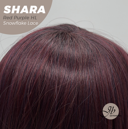 [FINAL SALE] JBEXTENSION 17 Inches Curly Red Purple Highlight Pre-Cut Arc Snowflake Lace Frontlace Glueless Wig SHARA RED PURPLE HIGHLIGHT【BENDY EAR TABS】