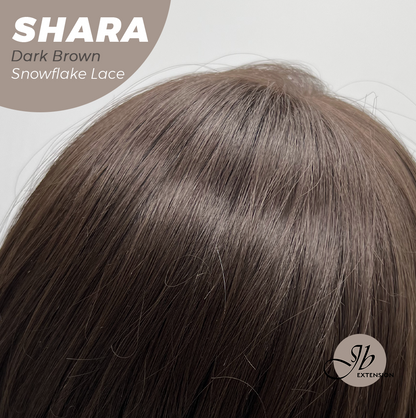 JBEXTENSION 17 Inches Curly Dark Brown Pre-Cut Arc Snowflake Lace Frontlace Glueless Wig SHARA DARK BROWN【BENDY EAR TABS】