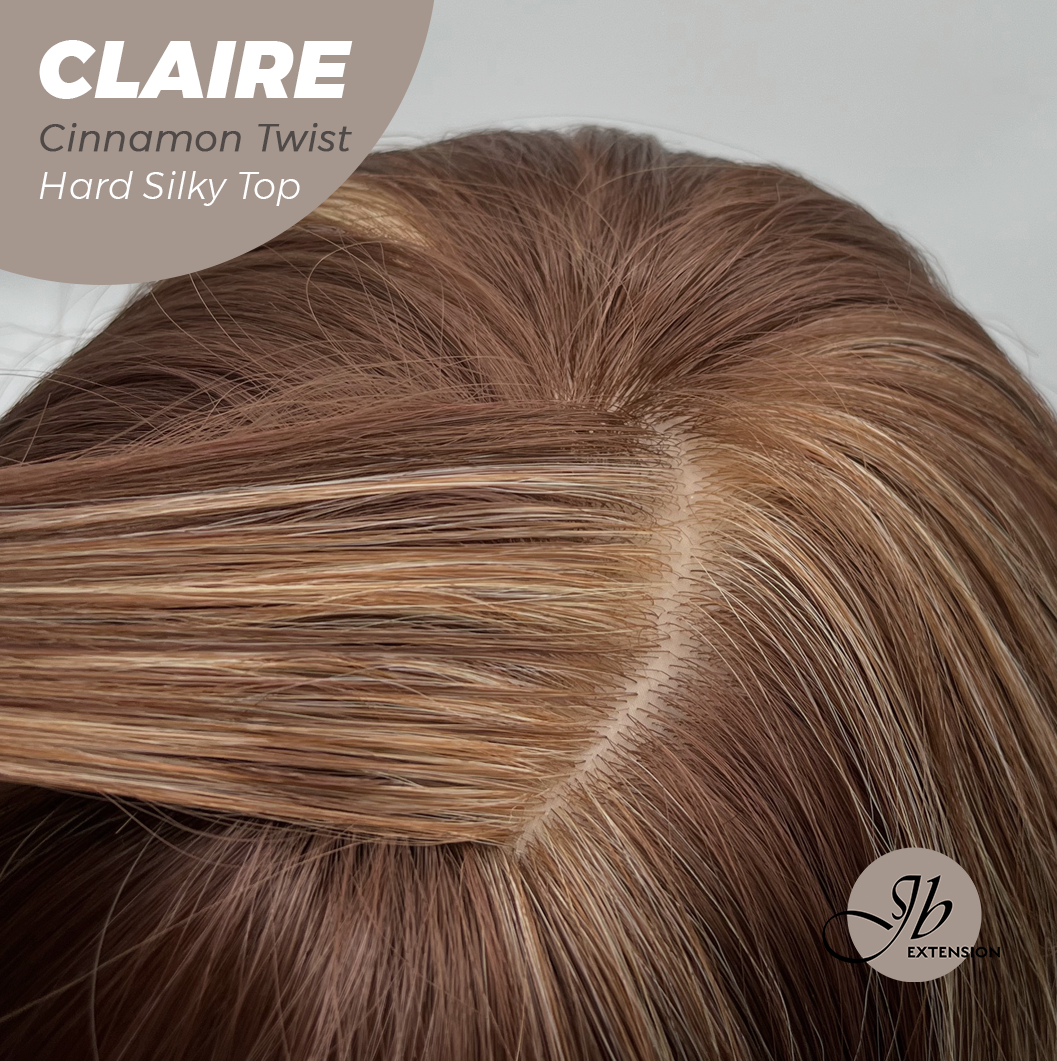 JBEXTENSION 22 Inches Scalpiana Cinnamon Twist 3.5X4 Hard Silky Top Natural Scalp Effect Women Wig with Bangs CLAIRE SILKY TOP - CINNAMON TWIST