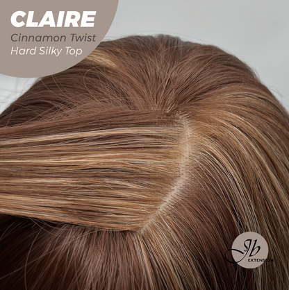 JBEXTENSION 22 Inches Scalpiana Cinnamon Twist 3.5X4 Hard Silky Top Natural Scalp Effect Women Wig with Bangs CLAIRE SILKY TOP - CINNAMON TWIST