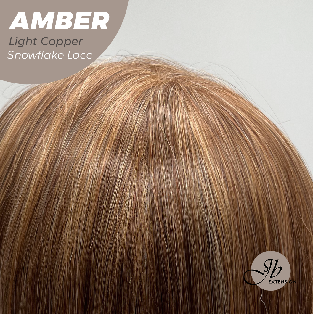 JBEXTENSION 21 Inches Straight Light Copper Pre-Cut Arc Snowflake Lace Frontlace Glueless Wig AMBER LIGHT COPPER【BENDY EAR TABS】