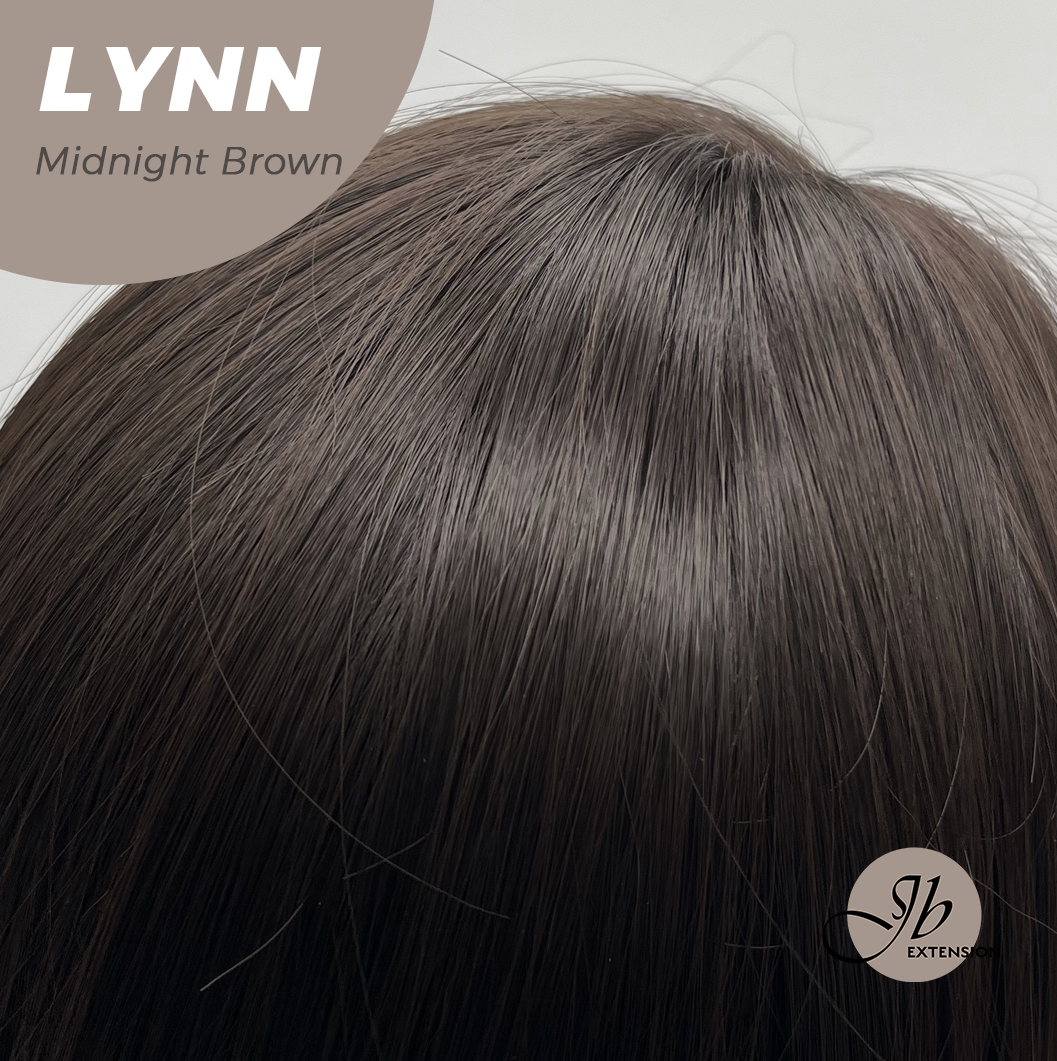 JBEXTENSION 28 Inches Long Straight Midnight Brown(Black/Brown) Wig with Bangs LYNN MIDNIGHT BROWN