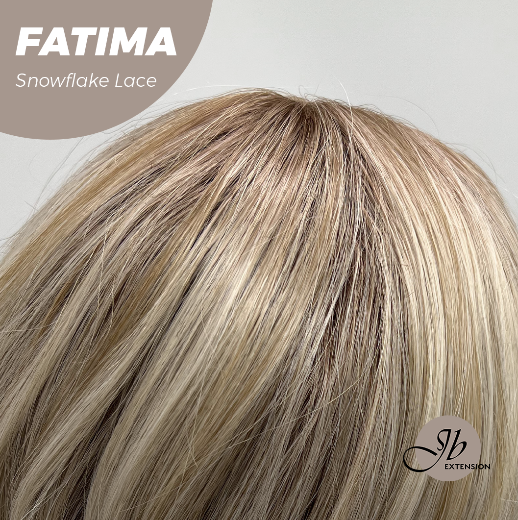 JBEXTENSION 12 Inches Blonde Curly Pre-Cut Side Part Snowflake Lace Frontlace Glueless Wig FATIMA SNOWFLAKE【BENDY EAR TABS】- M/L
