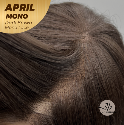 JBEXTENSION APRIL MONO Monofilament Handmade Wig 6X5 Full Monofilament Hand Tied Top Wig 18 Inches Dark Brown Mono Lace Wig With Anti-slip Silicone Strips Glueless Wig APRIL MONO DARK BROWN【BENDY EAR TABS】