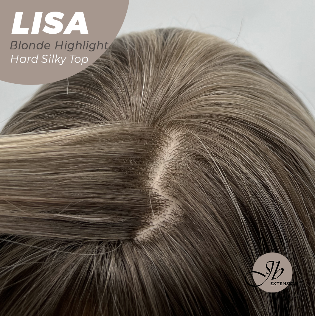JBEXTENSION 26 Inches Scalpiana Long Curly Blonde Highlight 3.5X4 Hard Silky Top Natural Scalp Effect Wig with Bangs LISA BLONDE HIGHLIGHT