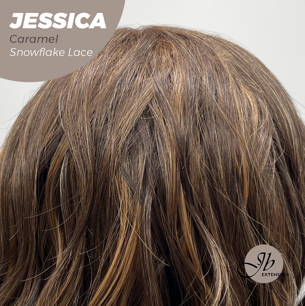JBEXTENSION 16 Inches Caramel Curly Pre-Cut Side Part Snowflake Lace Frontlace Glueless Wig JESSICA CARAMEL【BENDY EAR TABS】