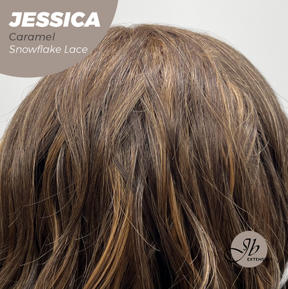 JBEXTENSION 16 Inches Caramel Curly Pre-Cut Side Part Snowflake Lace Frontlace Glueless Wig JESSICA CARAMEL【BENDY EAR TABS】