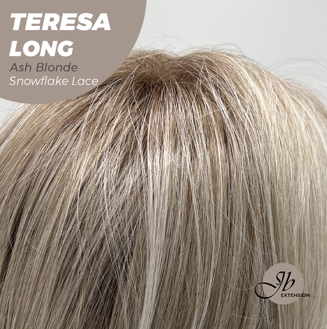 JBEXTENSION 22 Inches Long Ash Blonde Pre-Cut Snowflake Lace Frontlace Glueless Wig TERESA LONG ASH BLONDE【PERMATEASE】【BENDY EAR TABS】- M/L