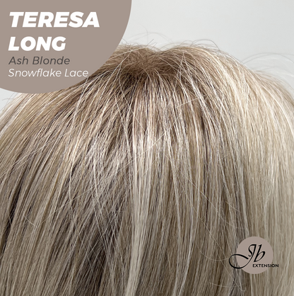 JBEXTENSION 22 Inches Long Ash Blonde Pre-Cut Snowflake Lace Frontlace Glueless Wig TERESA LONG ASH BLONDE【PERMATEASE】【BENDY EAR TABS】- M/L