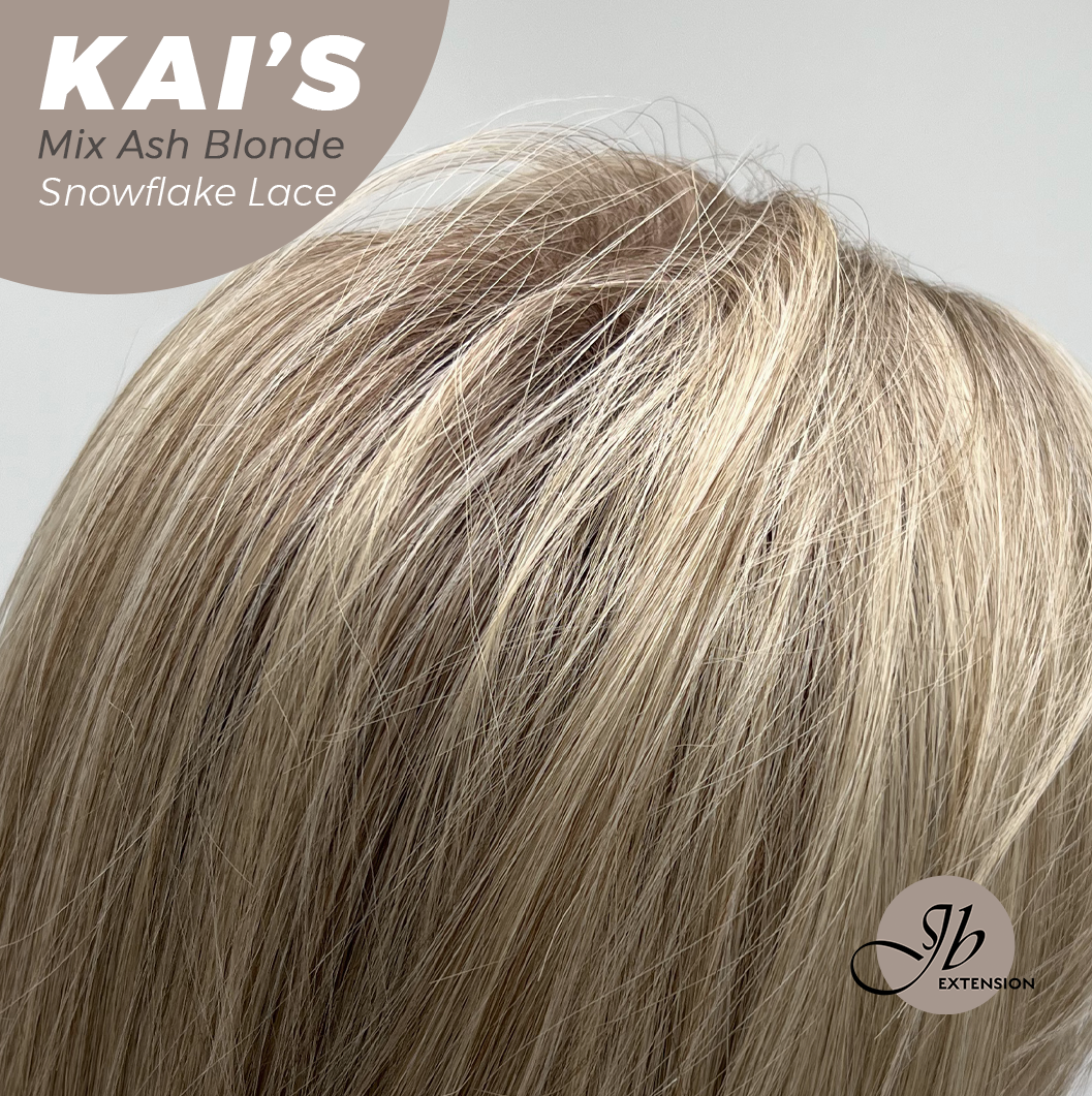 JBEXTENSION 18 Inches Mix Ash Blonde Pre-Cut Snowflake Lace Frontlace Glueless Wig KAI'S MIX ASH BLONDE【PERMATEASE】【BENDY EAR TABS】- M/L