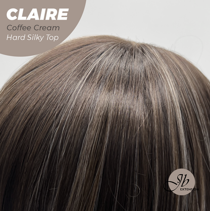 JBEXTENSION 22 Inches Scalpiana Coffee Cream 3.5X4 Hard Silky Top Natural Scalp Effect Women Wig with Bangs CLAIRE SILKY TOP - COFFEE CREAM