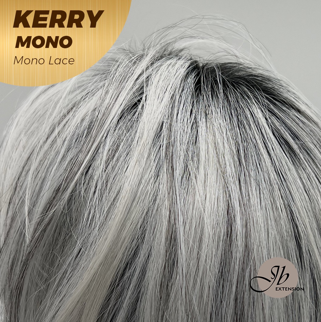 [FINAL SALE] JBEXTENSION KERRY MONO Monofilament Handmade Wig 6X5 Full Monofilament Hand Tied Top Wig 18 Inches Grey with Dark Root Mono Lace Wig With Anti-slip Silicone Strips Glueless Wig KERRY MONO【BENDY EAR TABS】