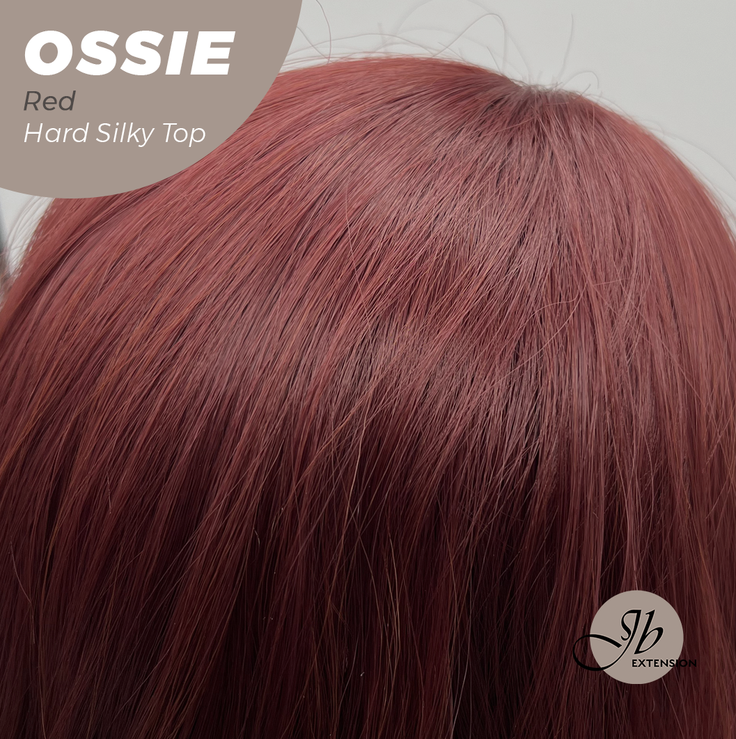 JBEXTENSION 22 Inches Scalpiana Long Wave Red 3.5X4 Hard Silky Top Natural Scalp Effect Wig with Bangs OSSIE RED