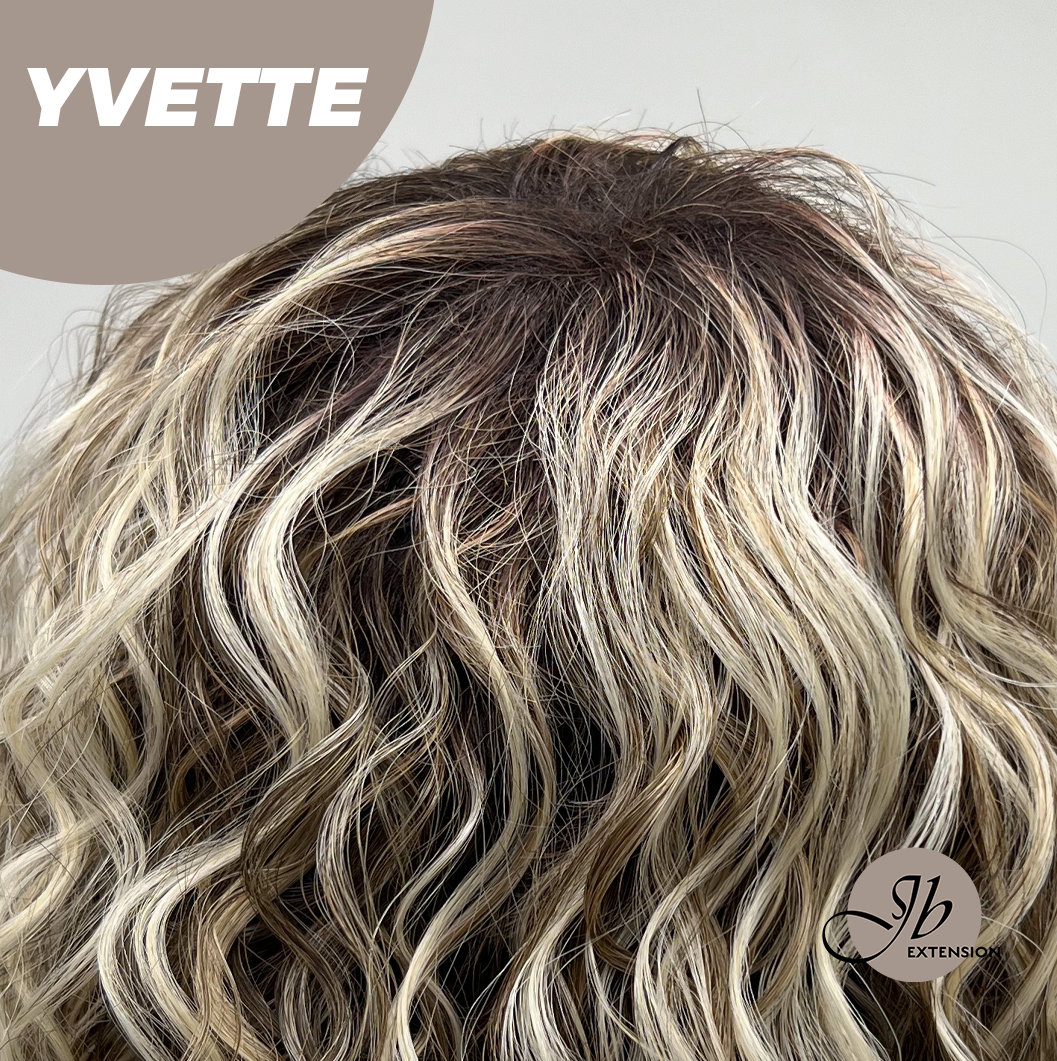 [FINAL SALE] JBEXTENSION 14 Inches Extra Curly Blonde with Brown Highlight Wig Women Fashion Full Machine Wig YVETTE【PLUS PERMATEASE】【BENDY EAR TABS】