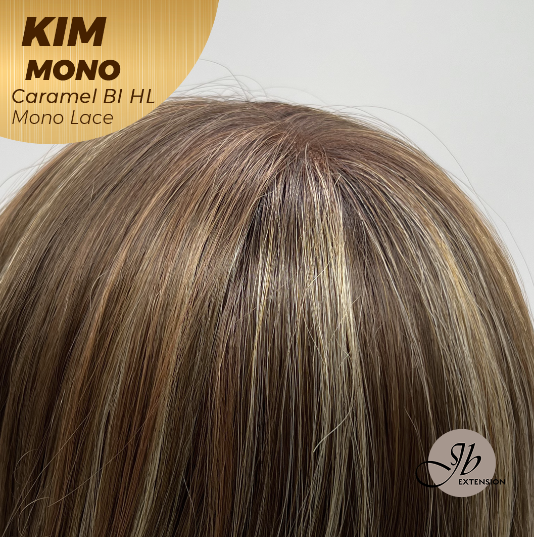 JBEXTENSION KIM MONO Full Monofilament Handmade Full Lace Full Hand Tied Wig 17 Inches Caramel Blonde Highlight Mono Lace Handmade Futura Fiber Wig with Anti-slip Silicone Strips Glueless Wig KIM MONO - CARAMEL BLONDE HIGHLIGHT【BENDY EAR TABS】