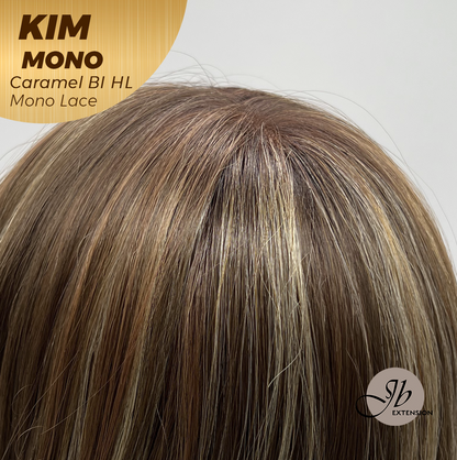 JBEXTENSION KIM MONO Full Monofilament Handmade Full Lace Full Hand Tied Wig 17 Inches Caramel Blonde Highlight Mono Lace Handmade Futura Fiber Wig with Anti-slip Silicone Strips Glueless Wig KIM MONO - CARAMEL BLONDE HIGHLIGHT【BENDY EAR TABS】