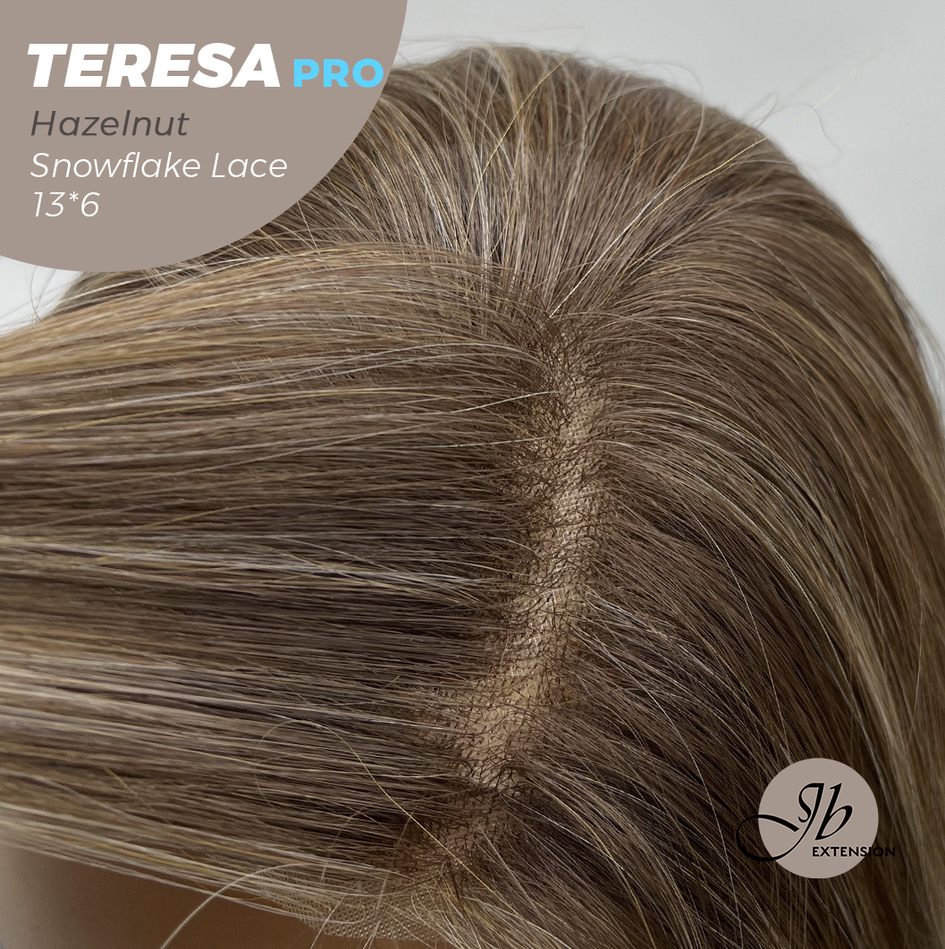 JBEXTENSION 18 Inches Hazelnut Pre-Cut 13X6 Free Part Snowflake Lace Frontlace Glueless Wig TERESA PRO - HAZELNUT【BENDY EAR TABS】