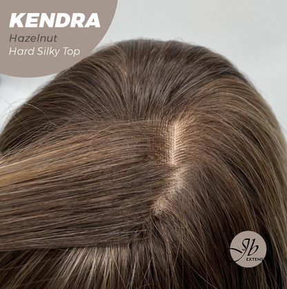 JBEXTENSION 26 Inches Scalpiana Long Curly Hazelnut 3.5X4 Hard Silky Top Natural Scalp Effect Wig with Bangs KENDRA HAZELNUT