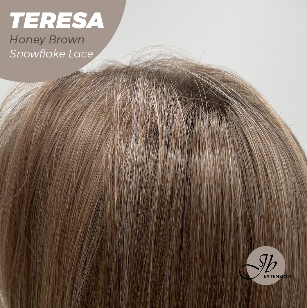 JBEXTENSION 18 Inches Honey Brown Pre-Cut Snowflake Lace Frontlace Glueless Wig TERESA HONEY BROWN【PERMATEASE】【BENDY EAR TABS】- M/L