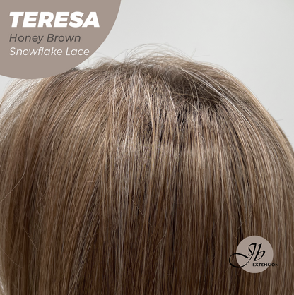 JBEXTENSION 18 Inches Honey Brown Pre-Cut Snowflake Lace Frontlace Glueless Wig TERESA HONEY BROWN【PERMATEASE】【BENDY EAR TABS】- M/L