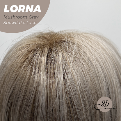 [FINAL SALE] JBEXTENSION 18 Inches Mushroom Grey Curly Pre-Cut Snowflake Lace Frontlace Glueless Wig LORNA MUSHROOM GREY【PERMATEASE】【BENDY EAR TABS】- M/L