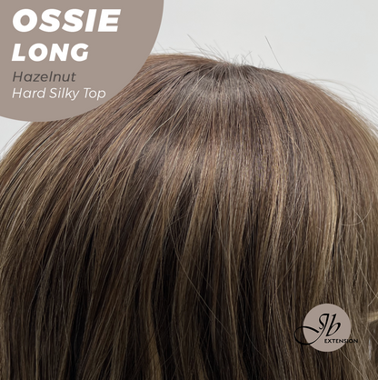 JBEXTENSION 28 Inches Scalpiana Long Wave Hazelnut 3.5X4 Hard Silky Top Natural Scalp Effect Wig with Bangs OSSIE LONG - HAZELNUT