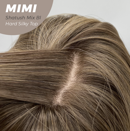 JBEXTENSION 16 Inches Scalpiana 3.5X4 Hard Silky Top Natural Scalp Effect Shatush Mix Blonde Body Wave Wig with Bangs Wig MIMI SILK TOP - SHATUSH MIX BLONDE