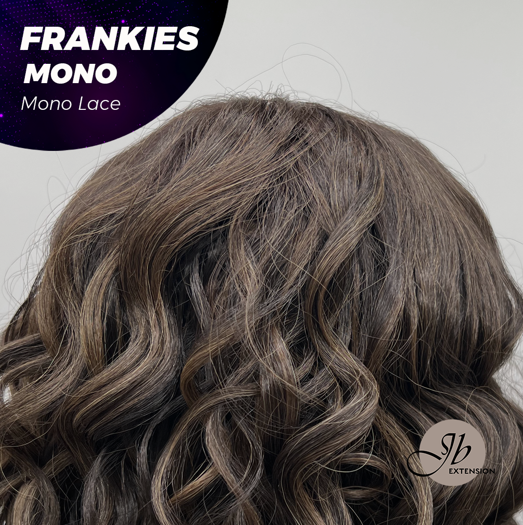 JBEXTENSION FRANKIES MONO Monofilament Handmade Wig 6X5 Full Monofilament Hand Tied Top Wig 19 Inches Dark Brown Highlight Curly Mono Lace Handmade Futura Fiber Glueless Black Sapphire Wig FRANKIES MONO【BENDY EAR TABS】