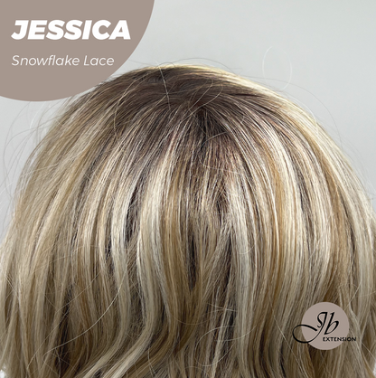 JBEXTENSION 16 Inches Mix Blonde Curly Pre-Cut Side Part Snowflake Lace Frontlace Glueless Wig JESSICA【BENDY EAR TABS】