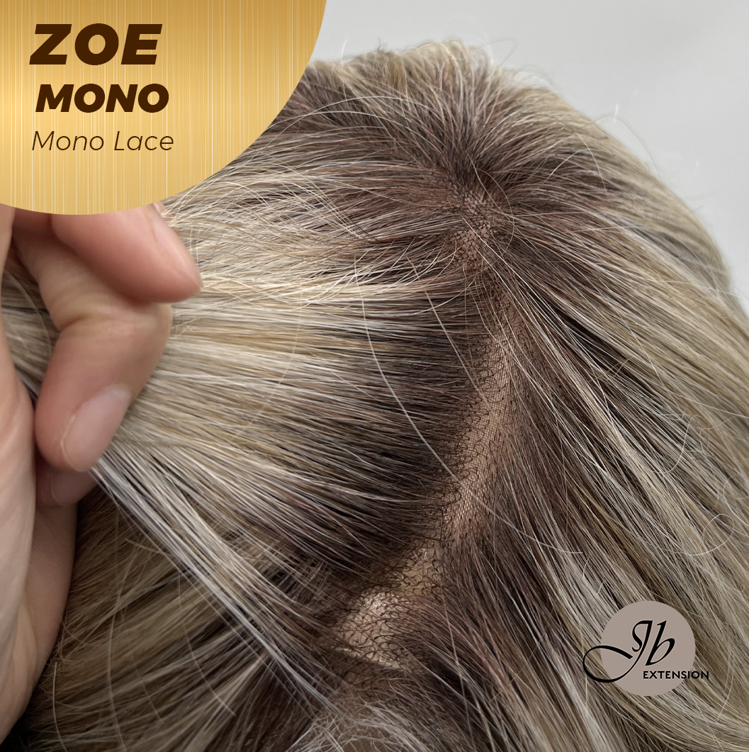JBEXTENSION ZOE MONO Monofilament Handmade Wig 6X5 Full Monofilament Hand Tied Top Wig 11 Inches Mix Blonde Mono Lace Wig with Anti-slip Silicone Strips Glueless Wig ZOE MONO - MIX BLONDE【BENDY EAR TABS】