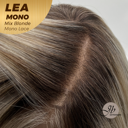 JBEXTENSION LEA MONO Full Monofilament Handmade Full Lace Full Hand Tied Wig 14 Inches Mix Blonde Mono Lace Handmade Futura Fiber Wig with Anti-slip Silicone Strips Glueless Wig LEA MONO MIX BLONDE【BENDY EAR TABS】