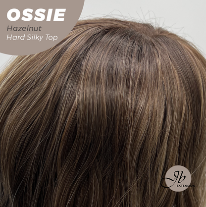 JBEXTENSION 22 Inches Scalpiana Long Wave Hazelnut 3.5X4 Hard Silky Top Natural Scalp Effect Wig with Bangs OSSIE HAZELNUT