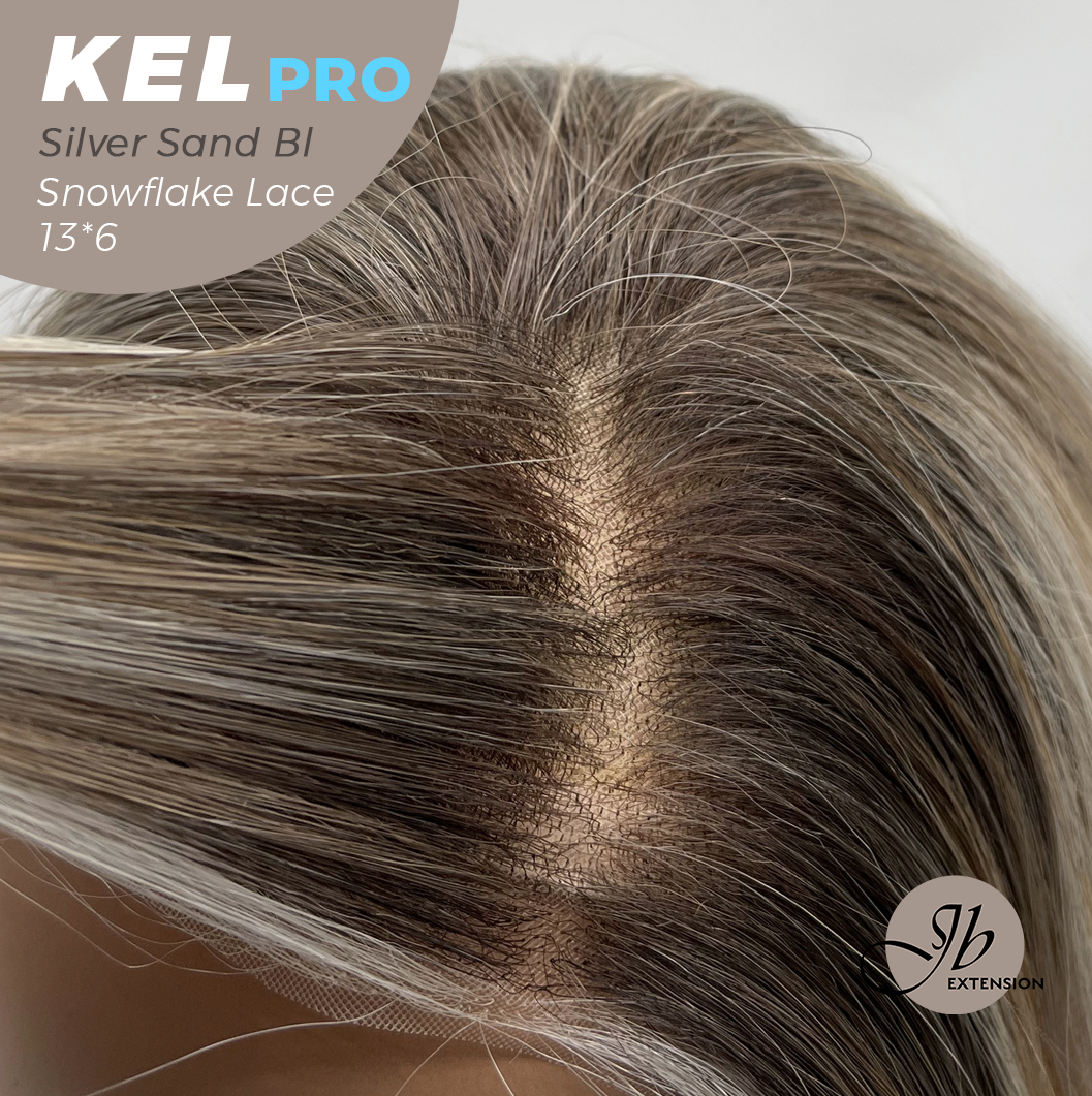 JBEXTENSION 22 Inches Silver Sand Blonde Pre-Cut 13X6 Free Part Snowflake Lace Frontlace Glueless Wig KEL PRO - SILVER SAND BLONDE【BENDY EAR TABS】