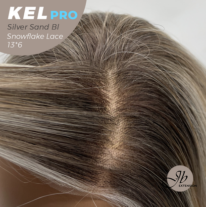 JBEXTENSION 22 Inches Silver Sand Blonde Pre-Cut 13X6 Free Part Snowflake Lace Frontlace Glueless Wig KEL PRO - SILVER SAND BLONDE【BENDY EAR TABS】