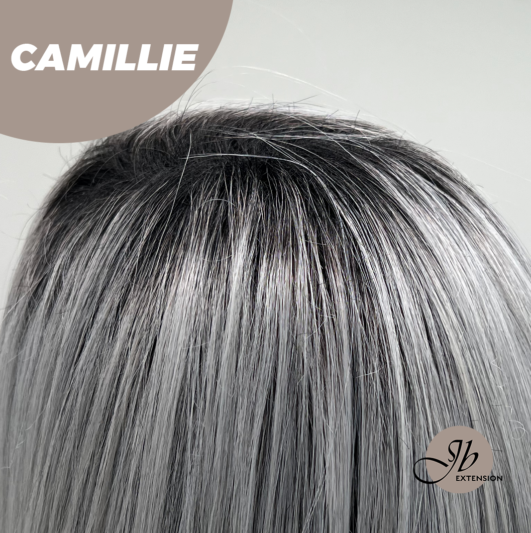 [FINAL SALE] JBEXTENSION 14 Inches Grey Silver with Dark Root Women Fashion Full Machine Wig CAMILLIE【PLUS PERMATEASE】【BENDY EAR TABS】