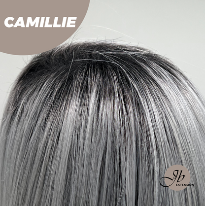 [FINAL SALE] JBEXTENSION 14 Inches Grey Silver with Dark Root Women Fashion Full Machine Wig CAMILLIE【PLUS PERMATEASE】【BENDY EAR TABS】