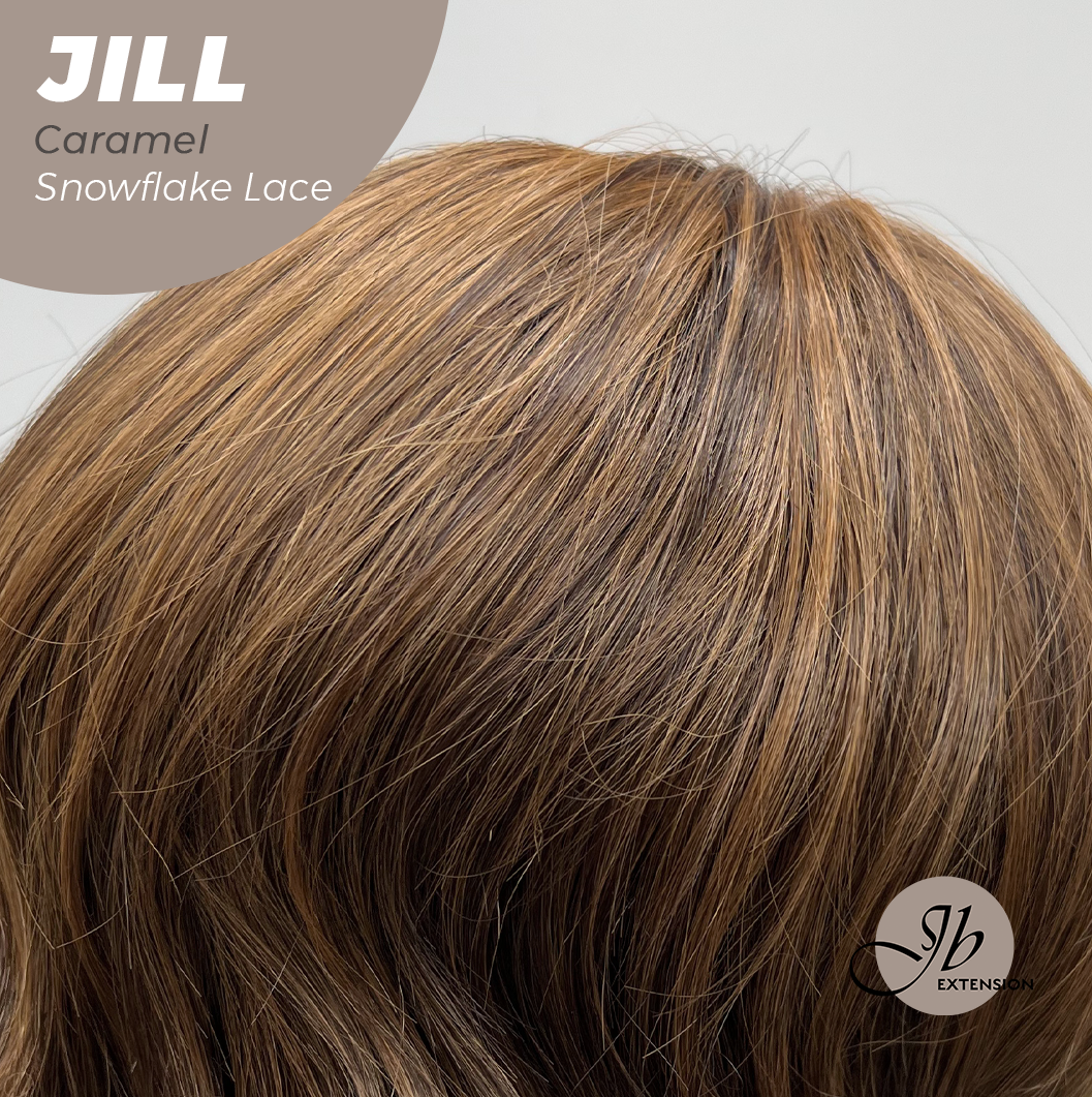 [FINAL SALE] JBEXTENSION 16 Inches Curly Caramel Pre-Cut Side Part Snowflake Lace Frontlace Glueless Wig JILL CARAMEL【BENDY EAR TABS】- M/L
