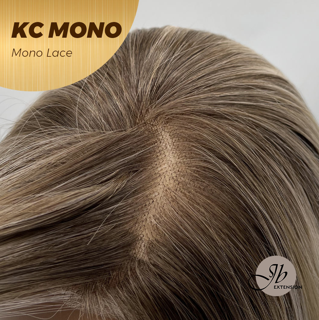 JBEXTENSION KC MONO Monofilament Handmade Wig 6X5 Full Monofilament Hand Tied Top Wig 18 Inches Curly Mix Blonde Mono Lace Wig with Anti-slip Silicone Strips Glueless Wig KC MONO【BENDY EAR TABS】