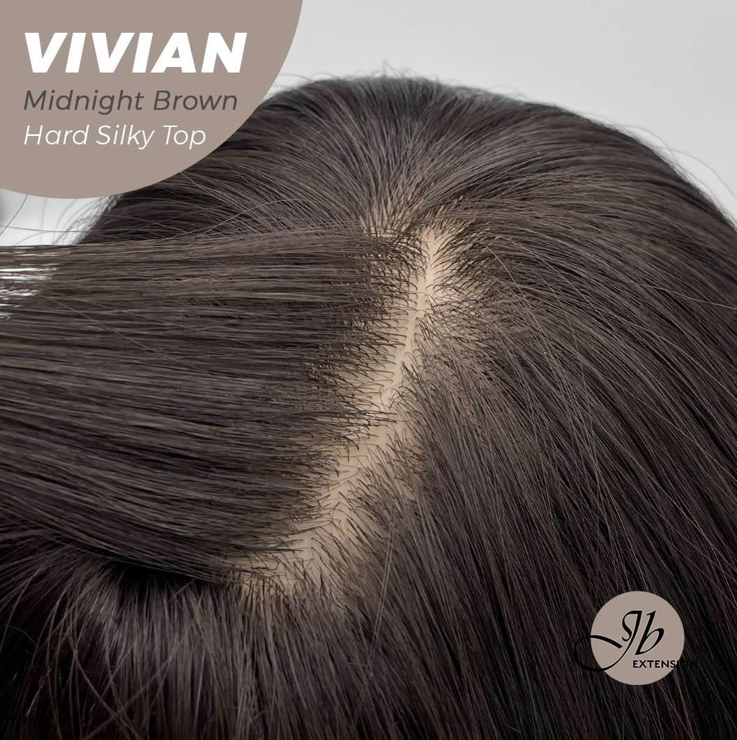 JBEXTENSION 24 Inches Scalpiana Midnight Brown(Black/Brown) Wave 3.5X4 Hard Silky Top Natural Scalp Effect Wig VIVIAN MIDNIGHT BROWN