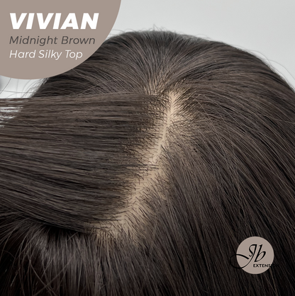 JBEXTENSION 24 Inches Scalpiana Midnight Brown(Black/Brown) Wave 3.5X4 Hard Silky Top Natural Scalp Effect Wig VIVIAN MIDNIGHT BROWN