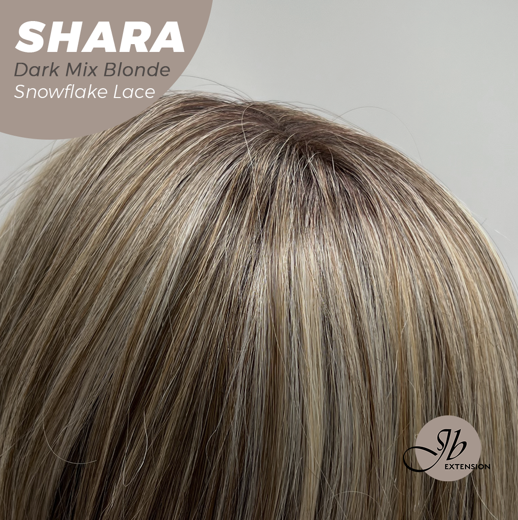 JBEXTENSION 17 Inches Curly Dark Mix Blonde Pre-Cut Arc Snowflake Lace Frontlace Glueless Wig SHARA DARK MIX BLONDE【BENDY EAR TABS】