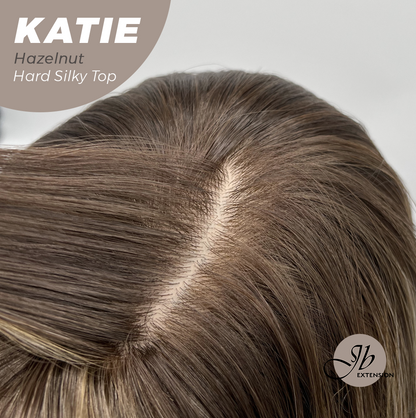 JBEXTENSION 18 Inches Scalpiana Curly Hazelnut 3.5X4 Hard Silky Top Natural Scalp Effect Wig with Bangs KATIE HAZELNUT