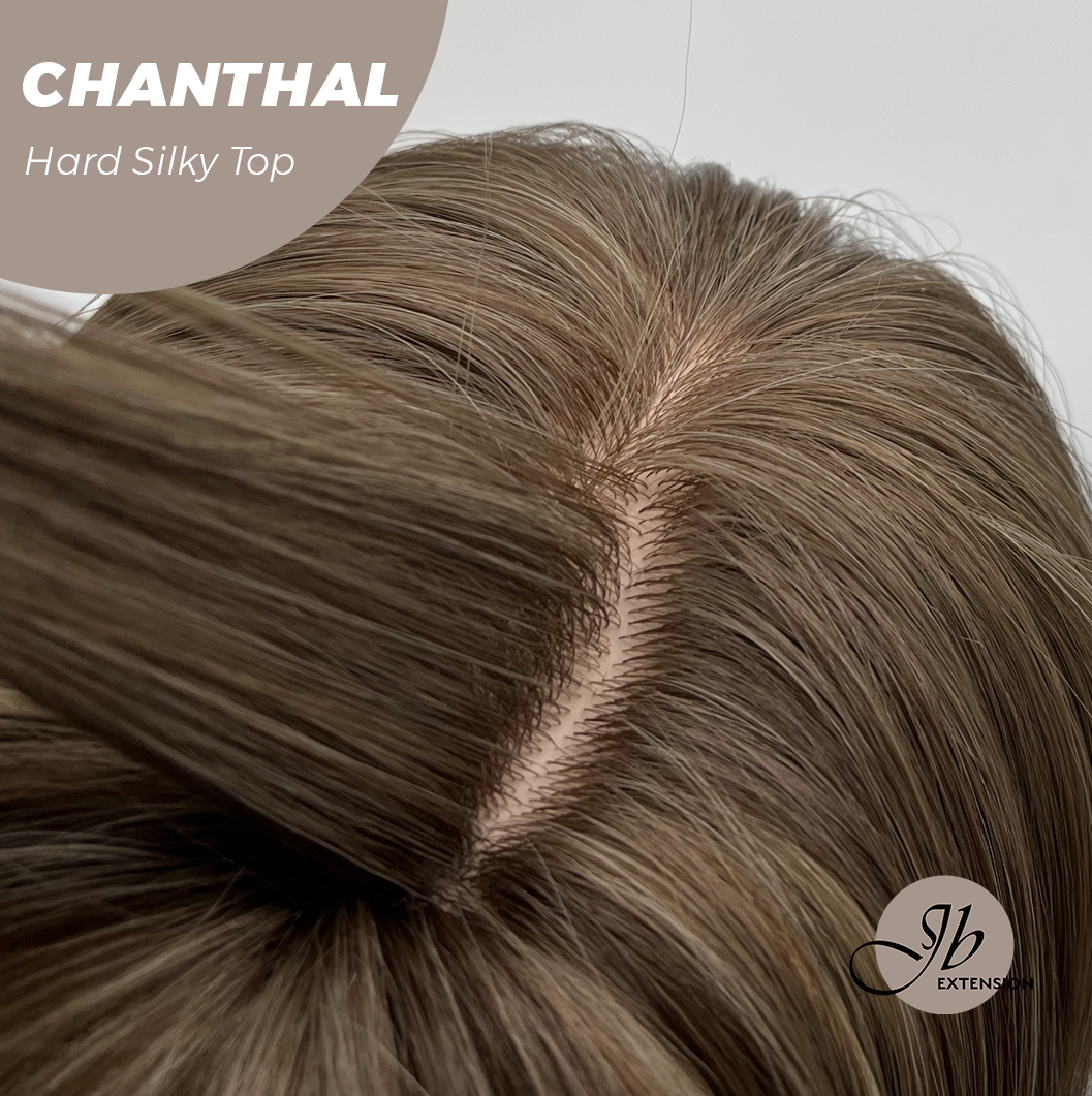 [FINAL SALE] JBEXTENSION 25 Inches Scalpiana Brown with Blonde Highlight 3.5X4 Hard Silky Top Natural Scalp Effect Wig With Bangs CHANTHAL