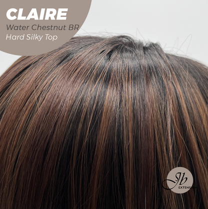 JBEXTENSION 22 Inches Scalpiana Water Chestnut Brown 3.5X4 Hard Silky Top Natural Scalp Effect Women Wig with Bangs CLAIRE SILKY TOP - WATER CHESTNUT BROWN