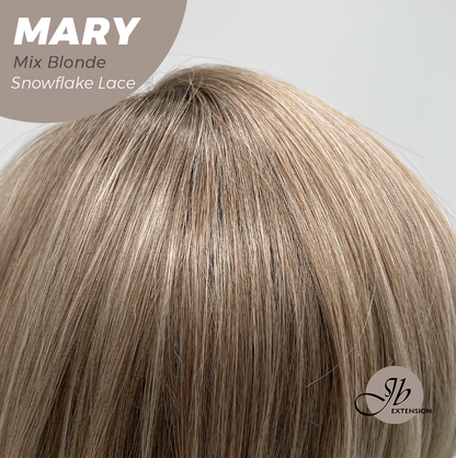 JBEXTENSION 14 Inches Mix Blonde Pre-Cut Side Part Snowflake Lace Frontlace Glueless Wig MARY MIX BLONDE【BENDY EAR TABS】- M/L