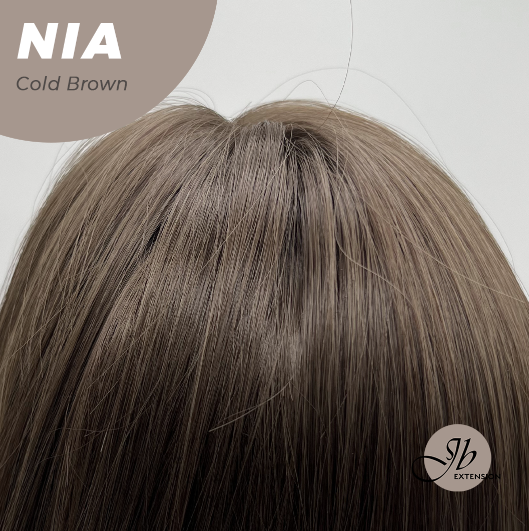 JBEXTENSION 24 Inches Curly Cold Brown Wig with Bangs NIA COLD BROWN