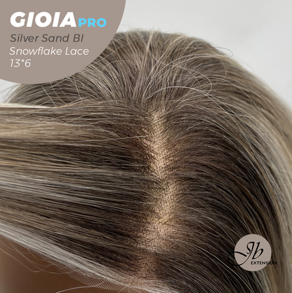 JBEXTENSION 14 Inches Silver Sand Blonde Pre-Cut 13X6 Free Part Snowflake Lace Frontlace Bob Cut Glueless Wig GIOIA PRO - SILVER SAND BLONDE【BENDY EAR TABS】