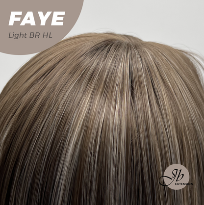 JBEXTENSION 16 Inches Straight Light Brown with Highlight Wig with Bangs FAYE LIGHT BROWN HIGHLIGHT